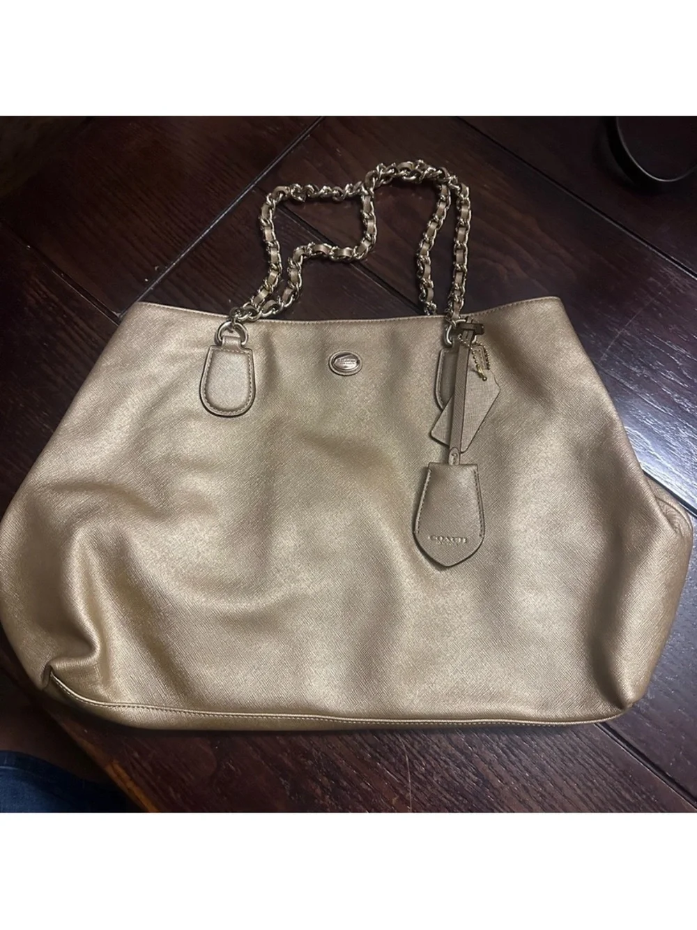 Coach Metallic Gold Chain Tote Bag. Like New.